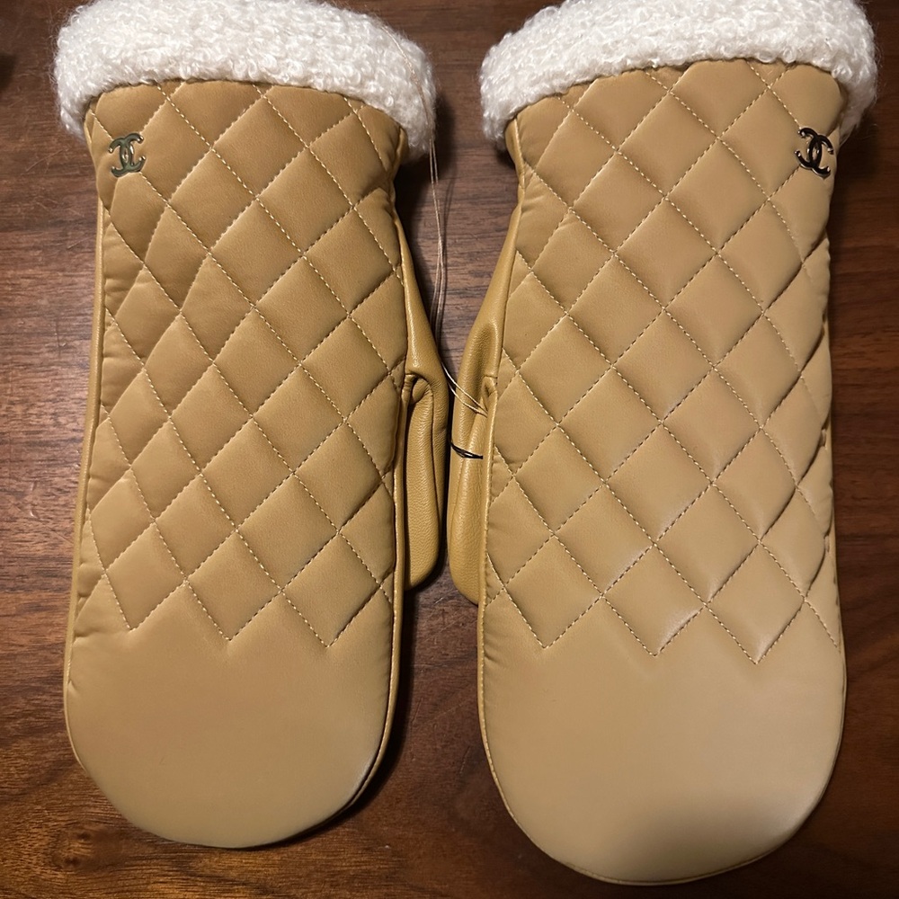 Chanel Quilted Tan Mittens
